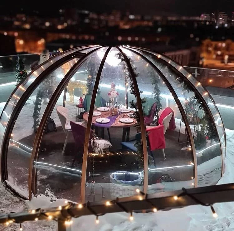 Купольная беседка с зимним остеклением на крыше