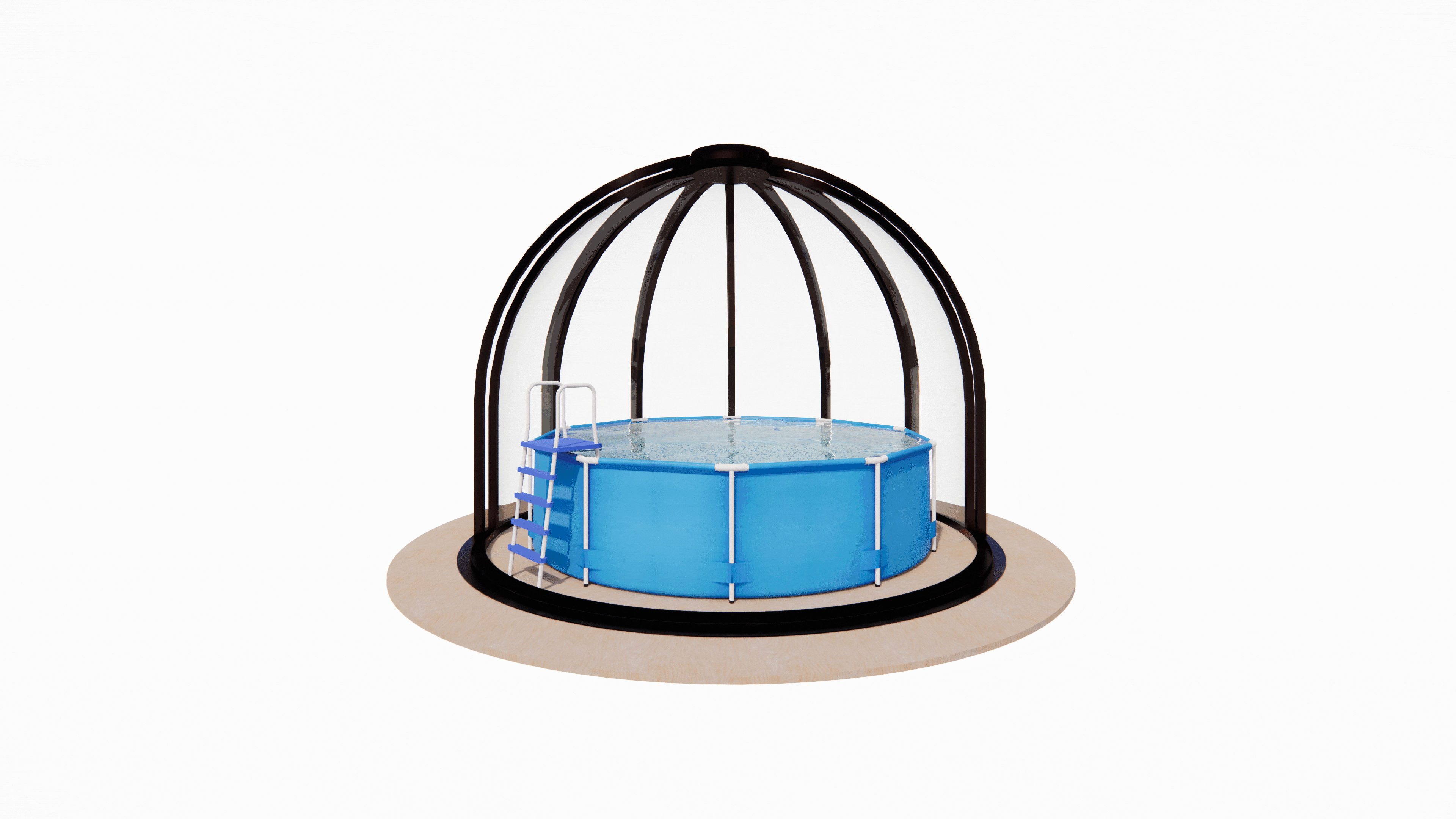 Купольный павильон для бассейна с половиной открывания, 3м 